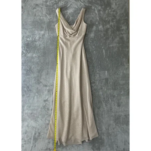 Vintage Betsy & Adam Evening Gown sz. 4 Formal Sheath Cowl Neck Tan Glitter USA - Picture 8 of 14
